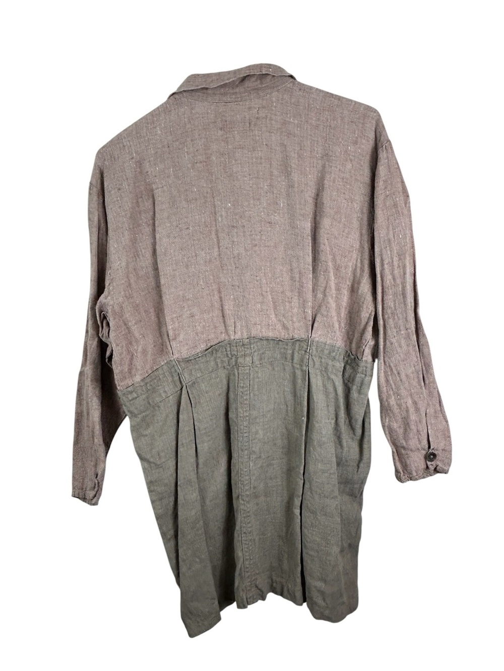 FLAX Two-Tone Linen Tunic Dress in tan and Olive - Picture 4 of 5